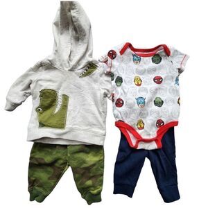 Marvel Carter's 2‎ outfits hooded sweatshirt camo pants Spider Man Hulk 3 mos